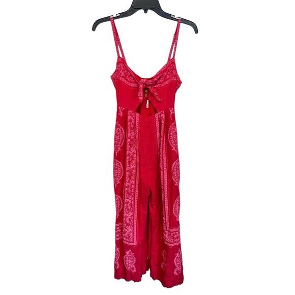 Free People | Pink Red Printed Strappy Jumpsuit OB793522 Sz 0 - Picture 9 of 16